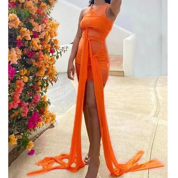 strapless open back dress Vintage Y2K Micro-Mesh Dress